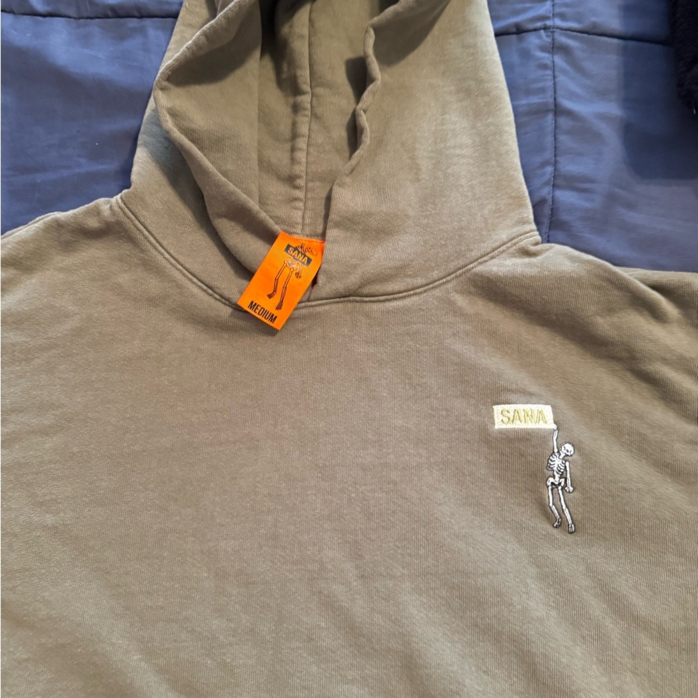 Sana Olive Hoodie with Skeleton Embroidery
